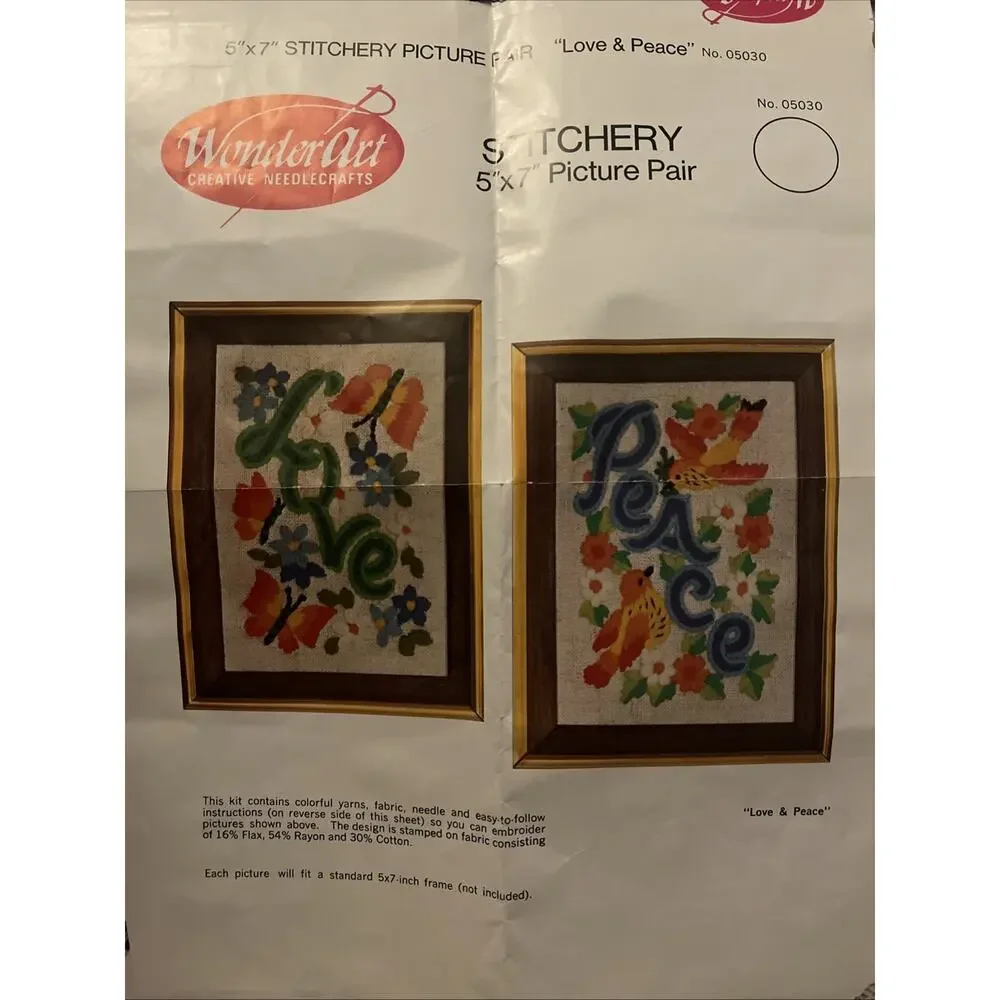 WonderArt Stitchery 5” X 7” Picture Pair “Love & Peace” #05030 Peace Only Kit